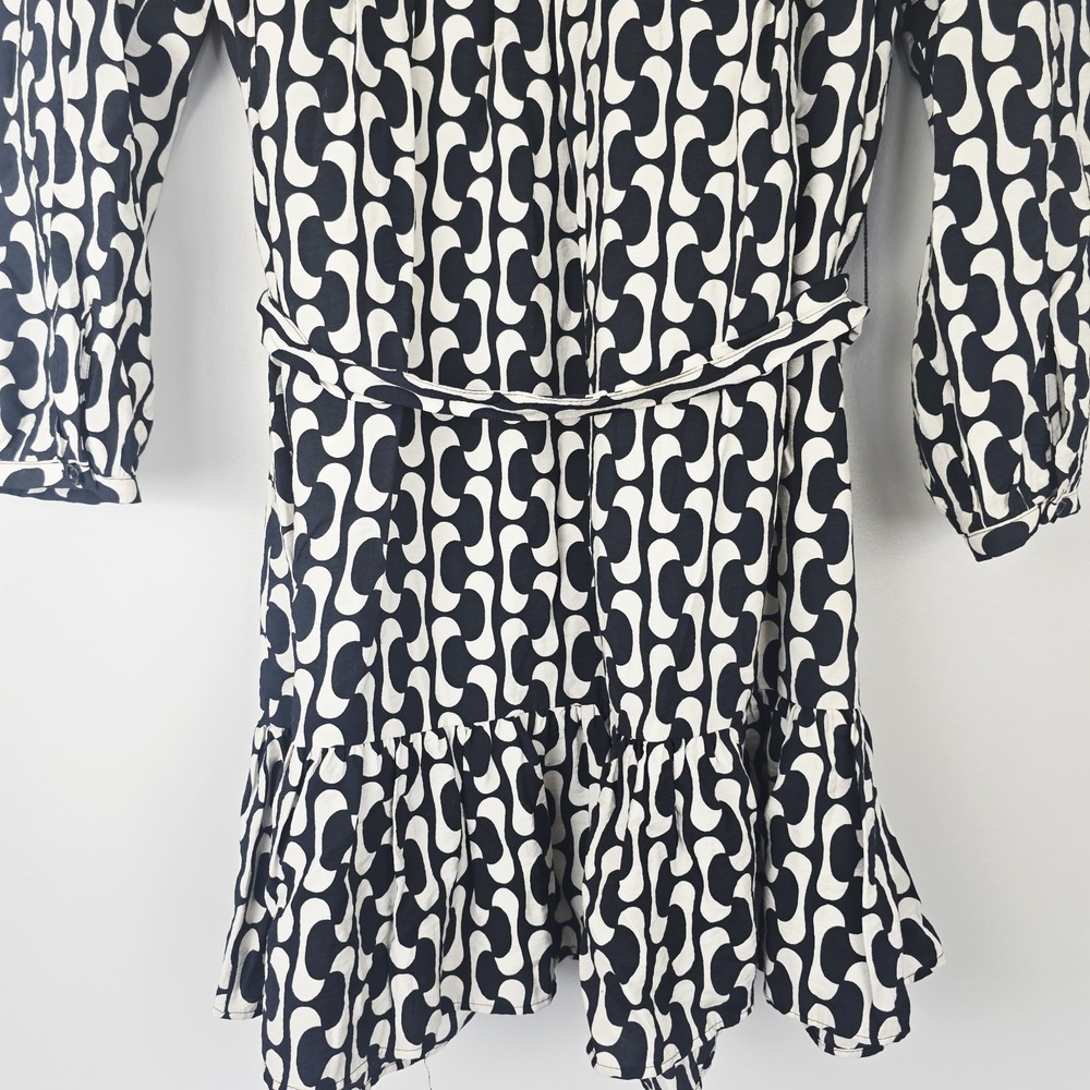 ZARA The Paula Dress Black / Ivory Geometric‎ Print Sz Medium Long Sleeves.D111 - Picture 13 of 14